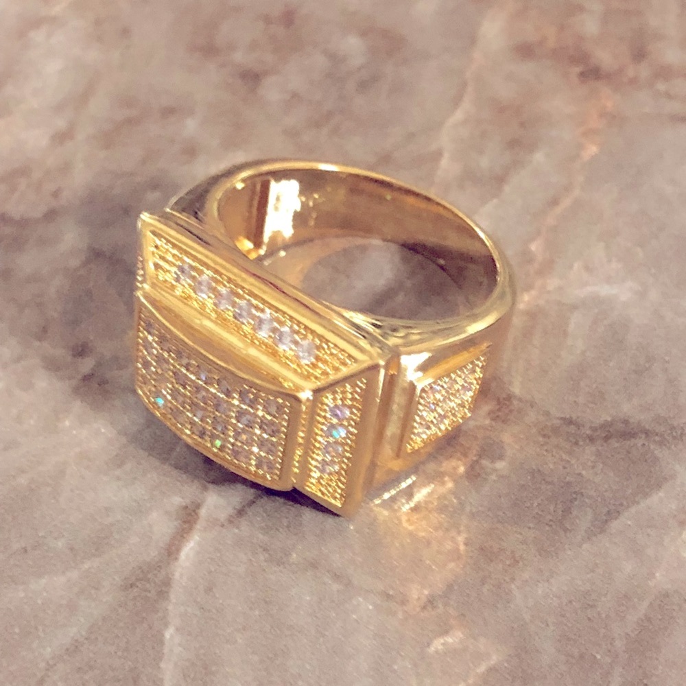 CZ Mens Hip Hop Bling Iced Ring. Gold Plated